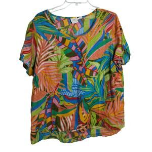 4488) C&C California Linen Short Sleeve Lagenlook Colorful Plus Top 1X